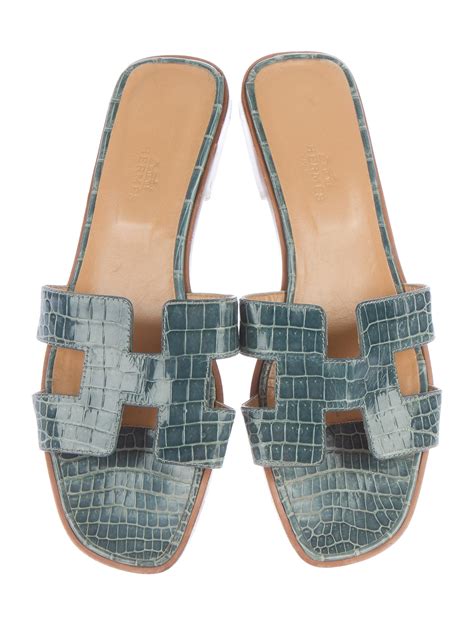 hermes oran green sandals|Hermes oran crocodile sandals.